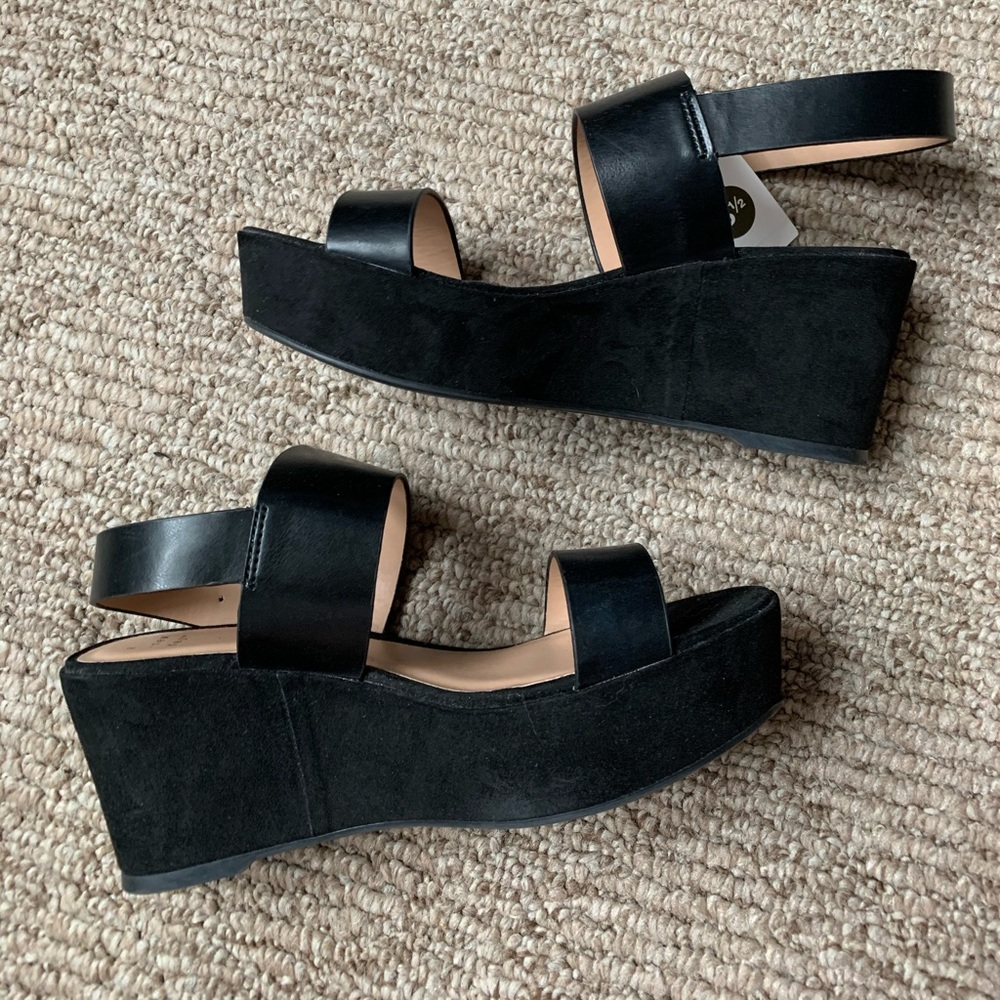 Black platform/wedge suede sandal